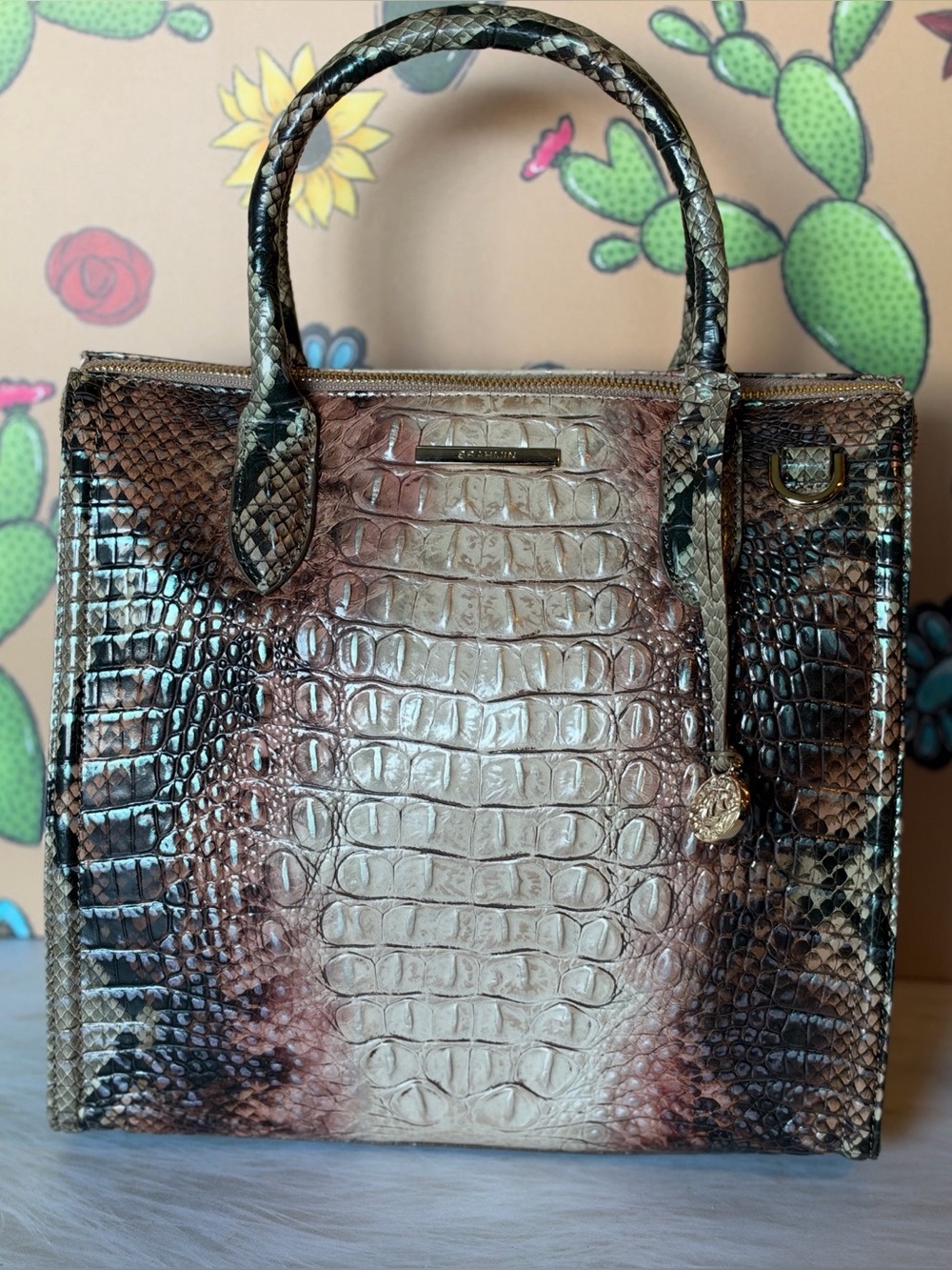 Brahmin Caroline Satchel Diamondback Ombre Leather FIRM $ Snake Print HTF NWT